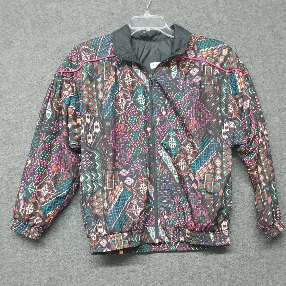 Lady Lavon Vintage 80s Athletic Track Jacket, Windbreaker, Small, Full Zip Front
